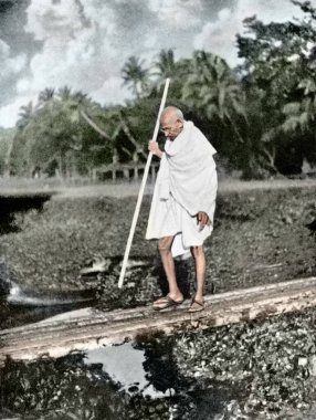 Mahatma Gandhi barış yürüyüşü sırasında Noakhali, Bangladeş, Hindistan, Asya, 1946 