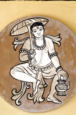 Wall painting of Vamana or the Dwarf ; fifth incarnation of Lord Vishnu  who killed the demon Bali at Ambalpadi ; Udupi ; Karnataka ; India clipart
