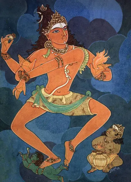 Hinduizm, hindu sanatı, himalaya akademi sanatı, din, maneviyat, sanatçı S. Rajam, şiva, tanrı, nataraja, bir asura önünde şiva dansı.