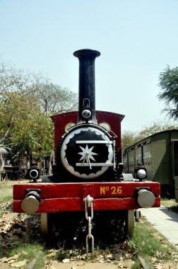 Delhi Hindistan demiryolu müzesindeki eski buhar trenleri. 