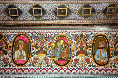 Paintings on wall of haveli , Fatehpur Shekhavati , Rajasthan , India clipart