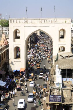 Bazaar gate near Charminar built by Mohammed quli qutb shah in 1591 standing 56 meter High and 30 meter wide ; ; Andhra Pradesh ; India clipart