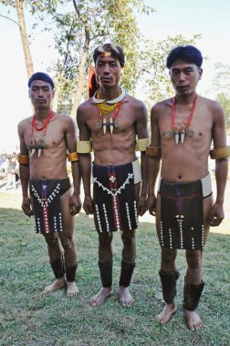 Hornbill festivalinde Naga kabileleri, Kohima, Kisama köyü, Nagaland, Kuzey Doğu, Hindistan   