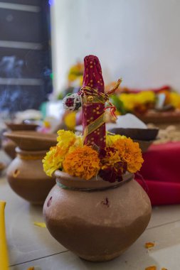 Gujarati evlilik töreninde kullanılan Indra manek stambh, mumbai maharashtra, Hindistan