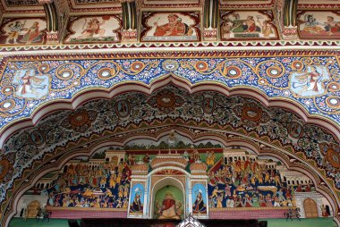 Renkli freskler süslenir, shekhawati haveli, Rajasthan, Hindistan, Asya   