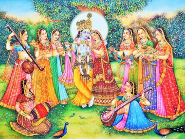 Radha Krishna Gopis sanat eserleriyle