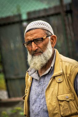 Kaşmirli yaşlı adam, Dawar köyü, Gurez, Bandipora, Kaşmir, Hindistan, Asya 