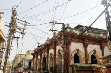 Electric poles and wires in bhuj market , Kutch , Gujarat , India clipart