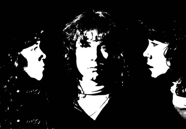 Портрет рок-музыкантов на черном фоне