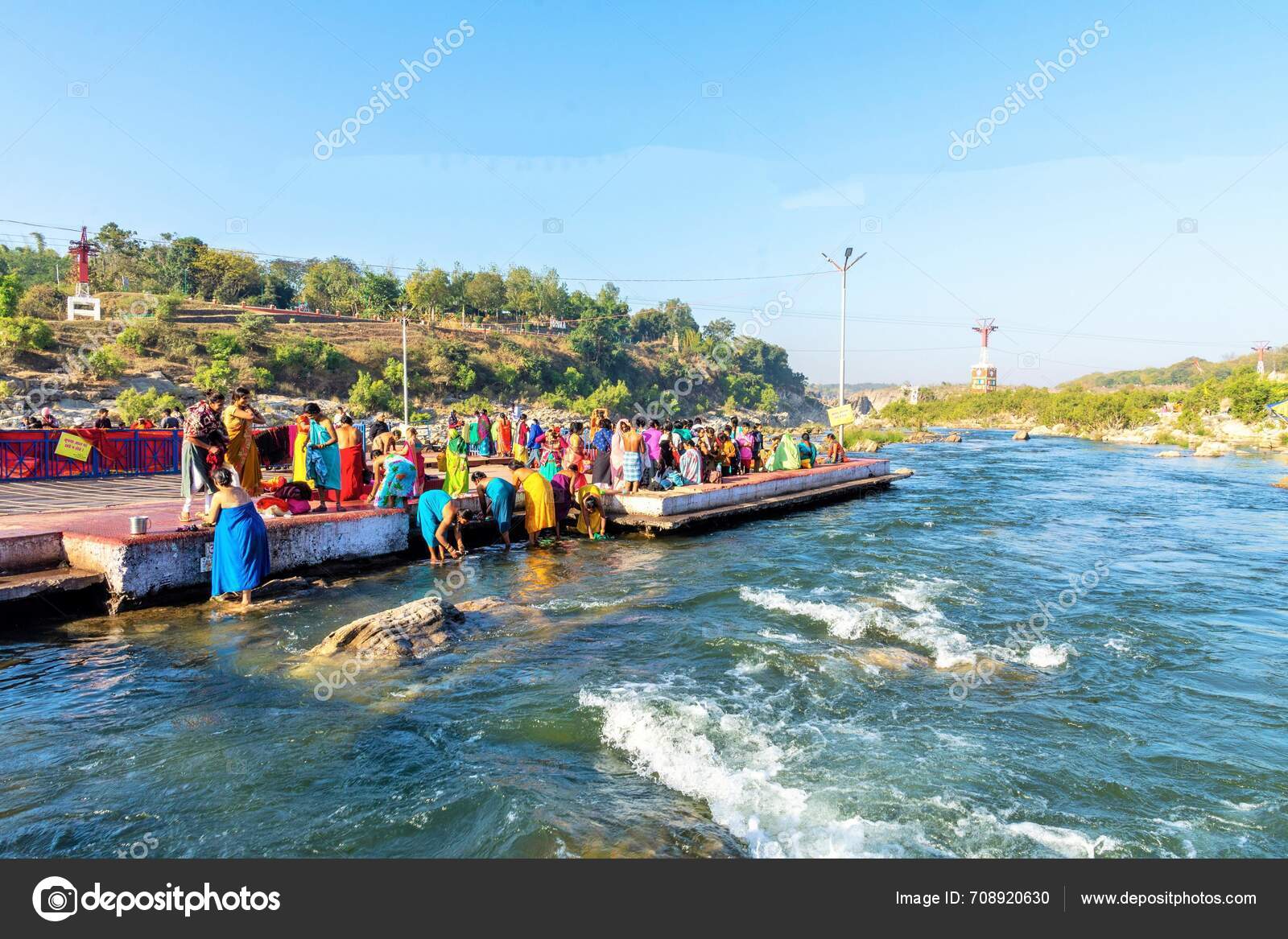 People Bathing Dhuandhar Waterfall Narmada River Bhedaghat Jabalpur People Bathing Dhuandhar Waterfall Narmada River Bhedaghat Jabalpur