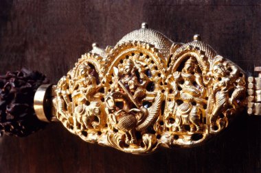 Detail of rudraksha maalai gold gowrisangam of Nattukottai Chettiar , Chettinad , Tamil Nadu , India clipart