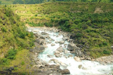 Nehrin yeşil bitkilerle gündüz görüntüsü, Tatopani, Nepal