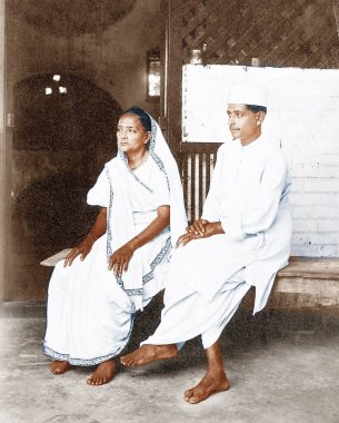 Kasturba Gandi ve oğlu Ramdas, Hindistan, Asya, 1920 