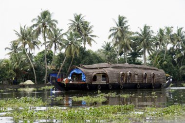 Ev teknesi, Alappuzha 'dan Kottayam' a su yolu, Kerala, Hindistan 