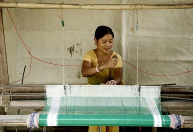 El işi, el dokuma tezgahında çalışan kadın, Sivil Toplum Örgütü Eylem Kuzey-Doğu Tröstü ANT, Bongaigaon, Assam, Hindistan 