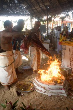 Tapınakta Tanrı 'nın Yagna' ya kabul töreni; Tamil Nadu; Hindistan