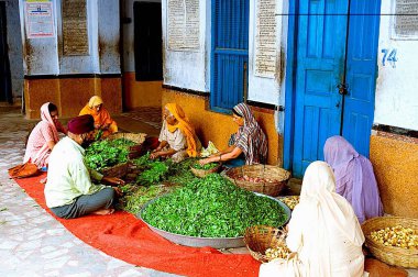 Gurudwara patna sahib, Patna, Bihar, Hindistan 'da sebze temizleme tutkunları 