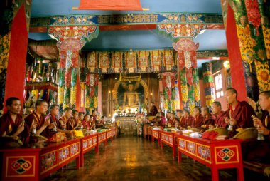 Monestry 'de dua eden Tibetli keşişler, bir, himachal pradesh, Hindistan 