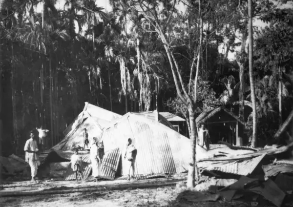 stock image Damaged buildings caused by riots between Hindus and Muslims in Noakhali East Bengal. November 1946. India  