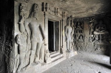 Giriş kapısı, Budist vihara, kaya oyuğu mağaralar, aurangabad, maharashtra, Hindistan