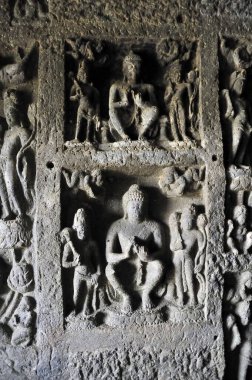 Buda heykeli, Budist kaya kesimi mağarası, Aurangabad mağaraları, maharashtra, Hindistan.