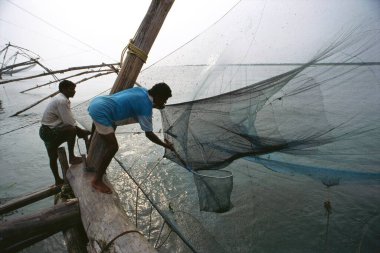 Çin balık ağı, Koçin, Kerala, Hindistan 