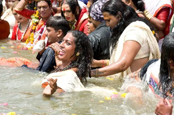 stock image Transgender bathing in kshipra river, madhya pradesh, india, asia 