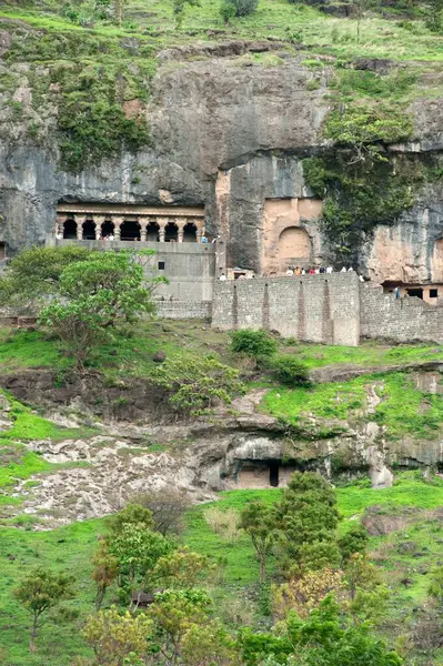 stock image Rock cut buddhist caves on mountain of lenyadri, Junnar, Pune, Maharashtra, India 2010 