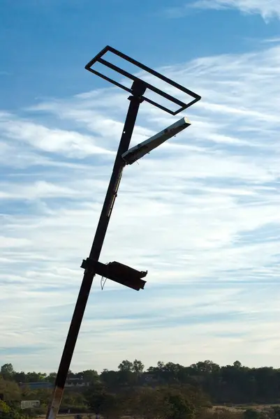 stock image Broken solar light pole at Chikhaldara, district Amravati, Maharashtra, India 