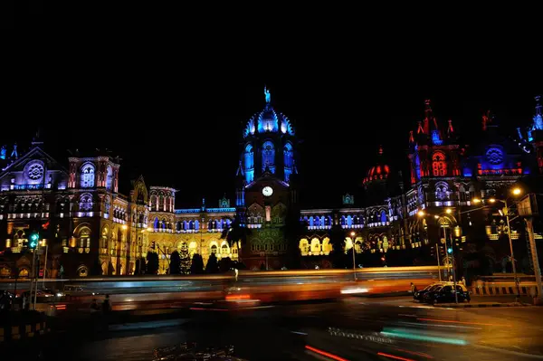 stock image illumination chhatrapati shivaji terminus, mumbai, maharashtra, India, Asia 