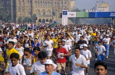 people Participate in mumbai marathon race, bombay mumbai, maharashtra, india 2005  clipart