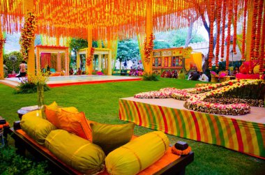Hindistan, Rajasthan, Jodhpur 'da düğün salonu.