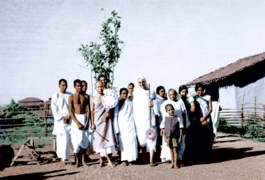 Grup fotoğrafı Sevagram Ashram, Wardha, Maharashtra, Hindistan, Asya, 1938 