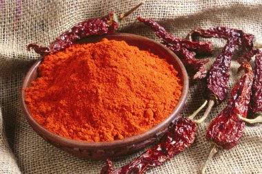 Baharatlar, kırmızı biber ve toz, Hindistan 