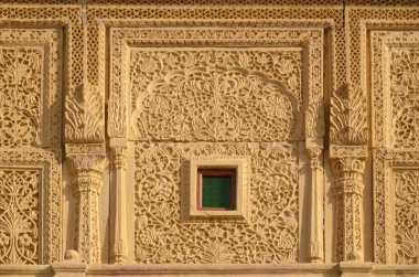 Saray duvarına oyma, Jaisalmer, Rajasthan, Hindistan, Asya 