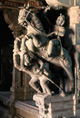 Vairavanpatti 'deki at heykeli Shiva tapınağı. Chettinad Tamil Nadu Hindistan' daki 9 Klan tapınağının 1 'i. 