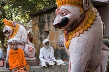 Brahmeshwar tapınağındaki heykelin başında oturan rahip Bhubaneswar, Orissa, Hindistan 'daki Lord Shiva' ya ithaf edilmiştir. 