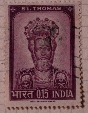 Stamp of St. Thomas issued by government of India clipart