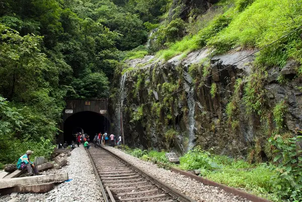 Goa 'daki Dudhsagar şelalelerindeki tren istasyonu Mahatashtra Hindistan Asya' da.