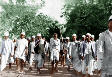 Mahatma Gandhi ve Ortakları Dandi Mart, Hindistan, Asya, 12 Mart 1930