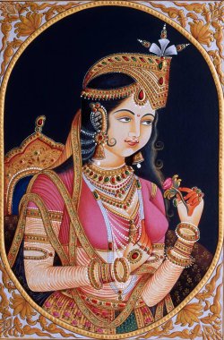 Prenses Mumtaz Mahal 'in Babür İmparatoru Şah Cihan' ın karısının minyatür resmi.