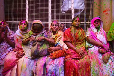 Widows celebrating Holi festival,  Gopinath temple, Uttar Pradesh, India, Asia  clipart