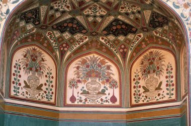 Narin zengin tabloları ince Frescoes ganesh pol, kehribar kalesi, jaipur, rajasthan, Hindistan