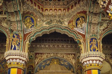 Dekoratif Darbar Salonu, Thanjavur, Tamil Nadu, Hindistan 
