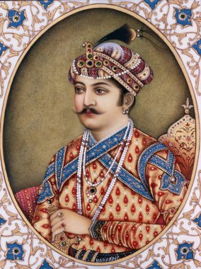 Fildişi Babür İmparatoru Akbar 1956 'da Minyatür Boyama