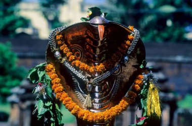 Lingaraj Tapınağı 'ndaki Metal Kobra, Bhubaneshwar, Orissa, Hindistan