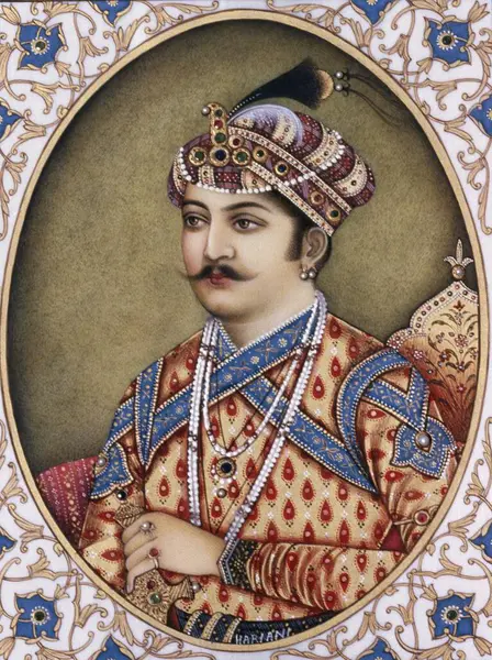 Miniature Painting Ivory Mughal Emperor Akbar 1956 — Stock Photo, Image