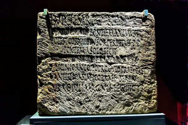 stock image Antique limestone inscription of Roman Emperor Domitian from Egypt, CSMVS Museum, Mumbai, Maharashtra, India, Asia 