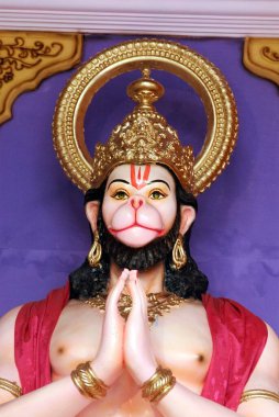 Lord Hanuman ; monkey god in Namaskara pose in pandal ; Ganesh Ganapati festival ; Guruji Talim Mandal ; Ganapati Chowk ; Third in honour at Pune ; Maharashtra ; India clipart