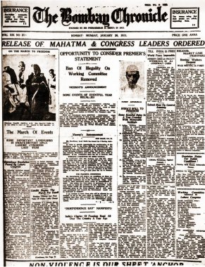 Bombay Chronicle gazetesinin ön sayfası, Hindistan, Asya, 26 Ocak 1931 